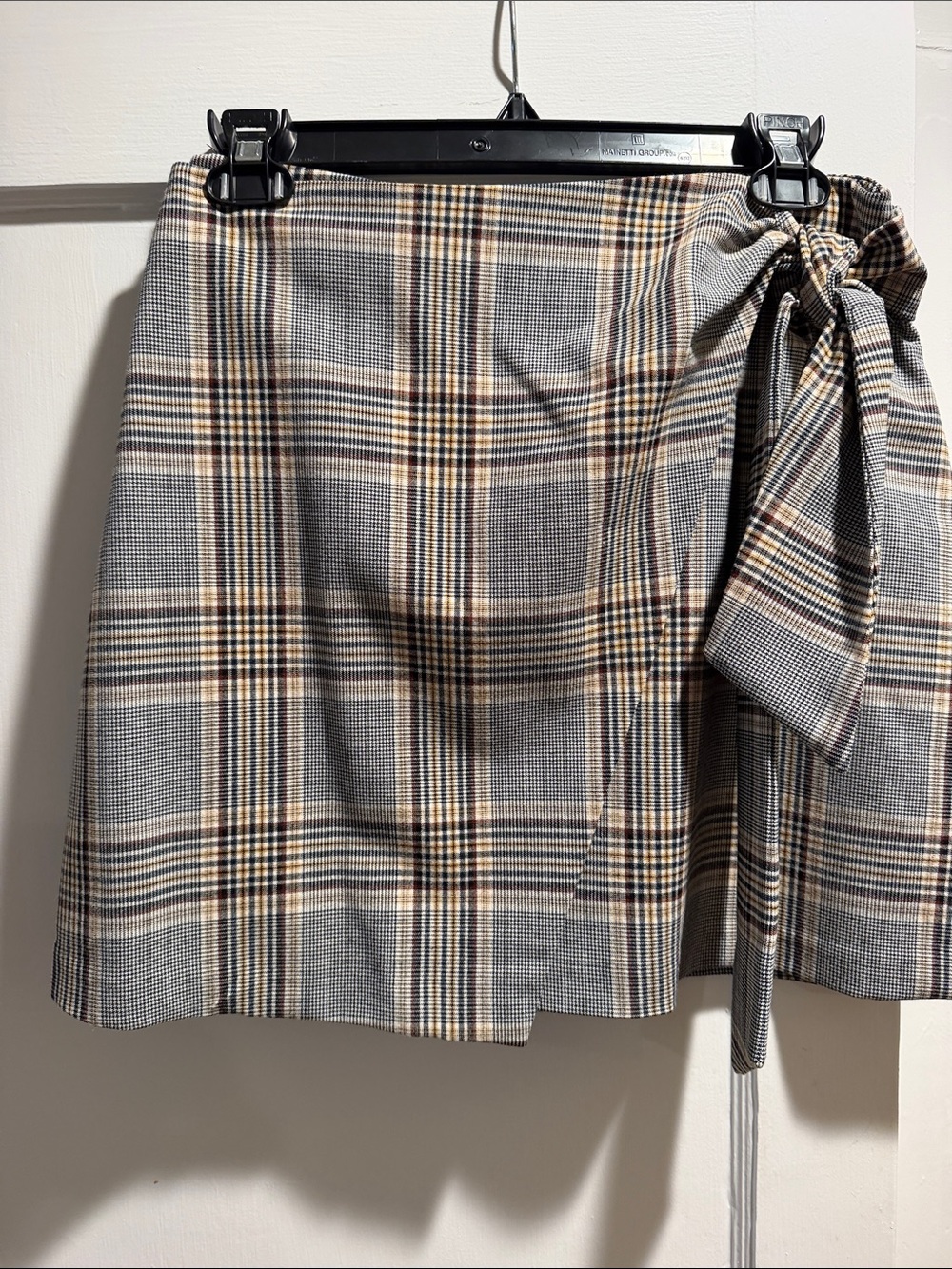 Wilfred Plaid Wrap Mini Skirt in Gray and Tan